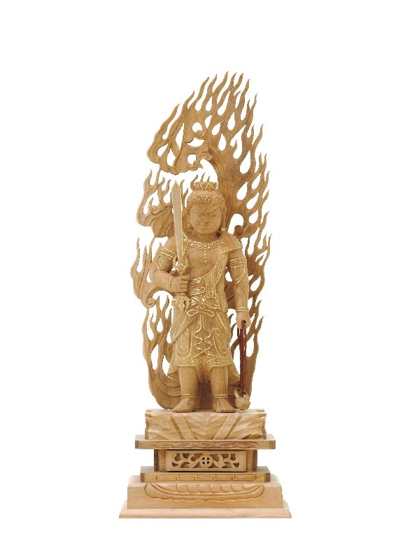 【セール最終日・新品】 不動明王　総白檀　上彫　総高さ約21㎝　台付　不動様 楽天市場】不動明王立像(真言宗の脇侍) 白木製 5寸 高さ34cm×巾