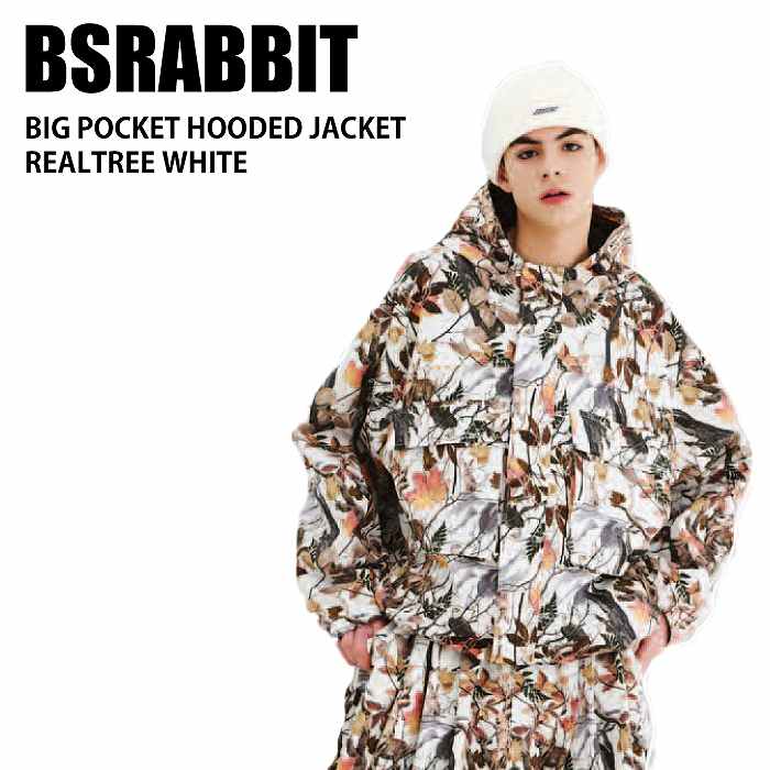 ビエスラビット ホワイト スノーボードウェア M BSRABBIT ビエスラビット BIG POCKET HOODED JACKET REALTREE