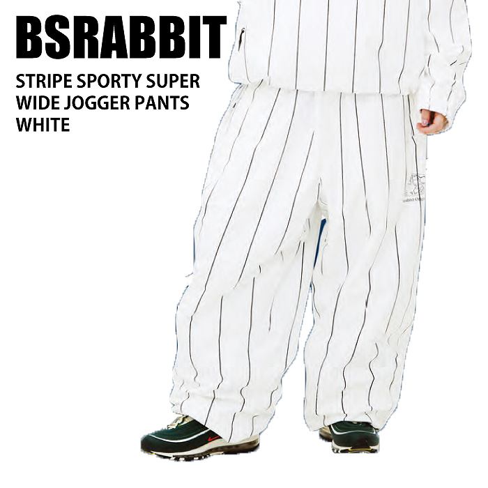 BSRABBIT ビエスラビット STRIPE SPORTY SUPER WIDE JOGGER PANTS