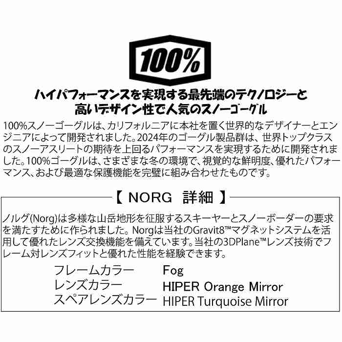 100% ワンハンドレッド NORG ASIA FIT ノルグ Fog 51005-00014