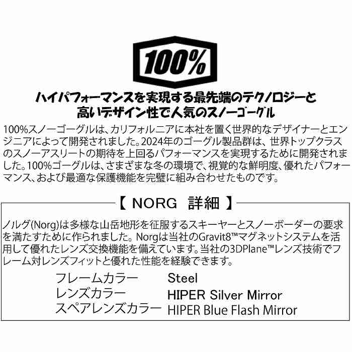 100% ワンハンドレッド NORG ASIA FIT ノルグ Steel 51005-00016