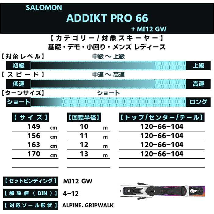 サロモン スキー板 2026 SALOMON ADDIKT PRO 66 + MI12 GW アディクト