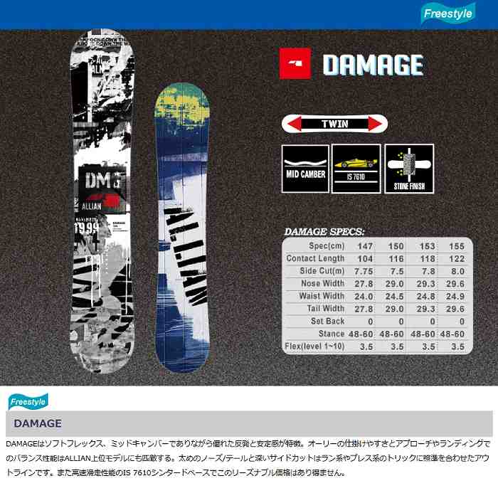 2025 ALLIAN アライアン DAMAGE ダメージ 24-25 ボード板 スノーボード