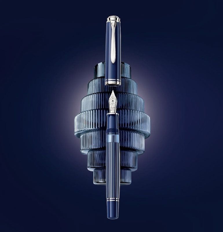 ペリカン 特別生産品 M815 メタルストライプブルー 万年筆 (吸入