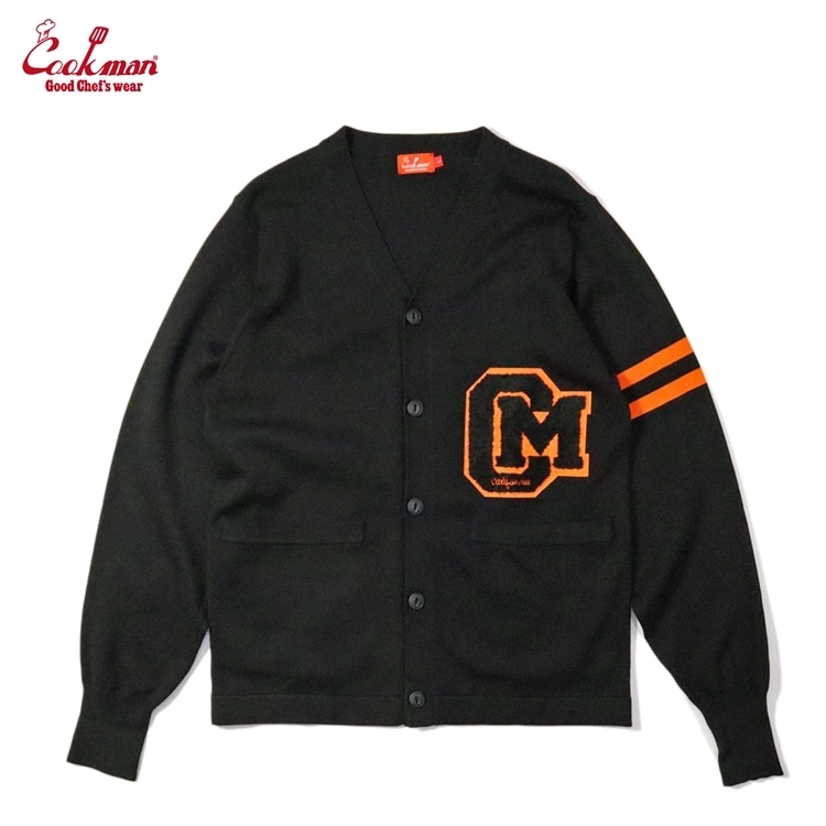 COOKMAN/クックマン Knitted Cardigan Letterman Black レターマン 