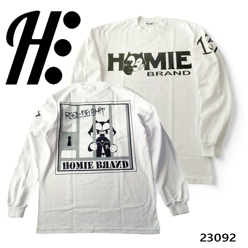 HOMIE ロンT ホワイト 長袖Tシャツ ホーミーケイ チカーノ 7.5オンス