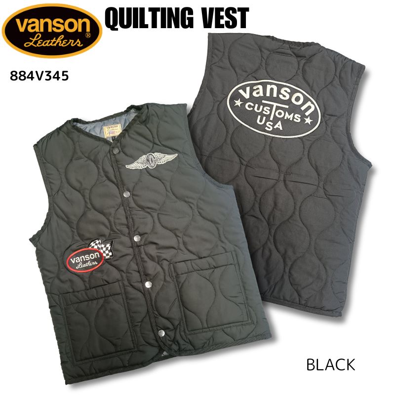 VANSON バンソン キルティングベスト QUILTING VEST ブラック｜4