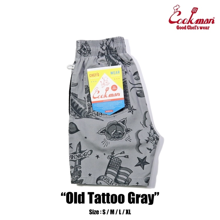 Cookman タトゥー風ショートパンツ グレー COOKMAN/クックマン Chef Pants Short シェフパンツ「Old Tattoo