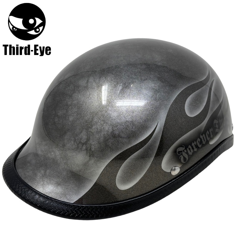 Third-Eye スカルデザイン ヘルメット サイズFREE 在庫 バイク ヘルメット ハーフキャップ トライバルスカル BLACK