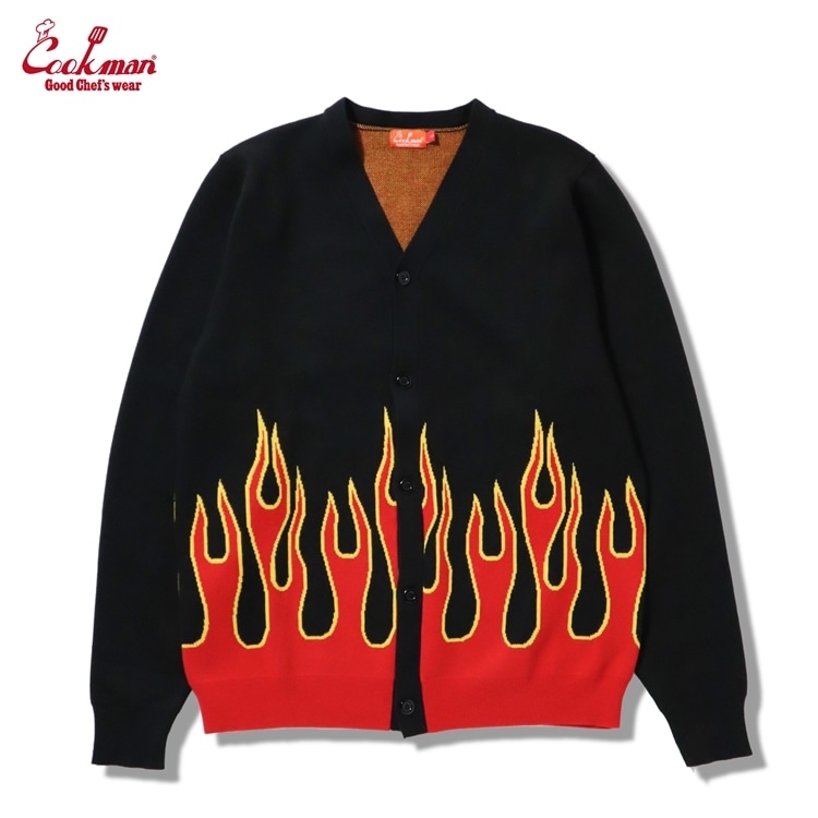 フレイムカーディガン COOKMAN/クックマン カーディガン Knitted Cardigan 「Flame Black