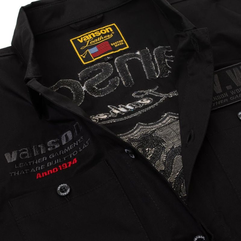（8）vanson HONDA レザーシャツ カスタムデザイン 黒 VANSON / バンソン コットンワークシャツ 春夏モデル ｜3カラー