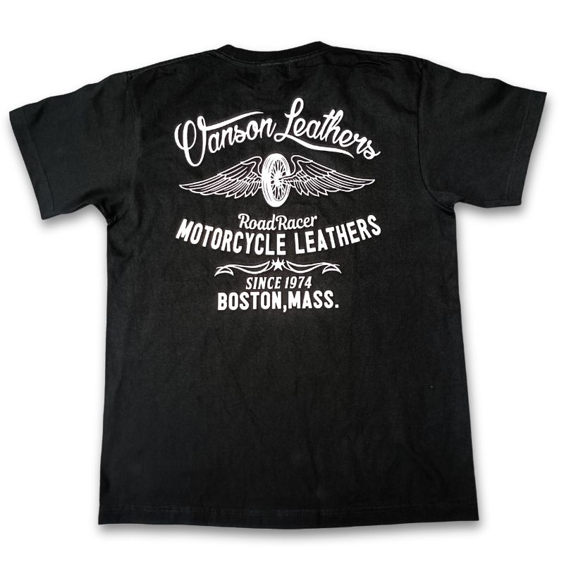 VANSON バンソン プリント半袖Tシャツ「WHEEL & WING」ホイール