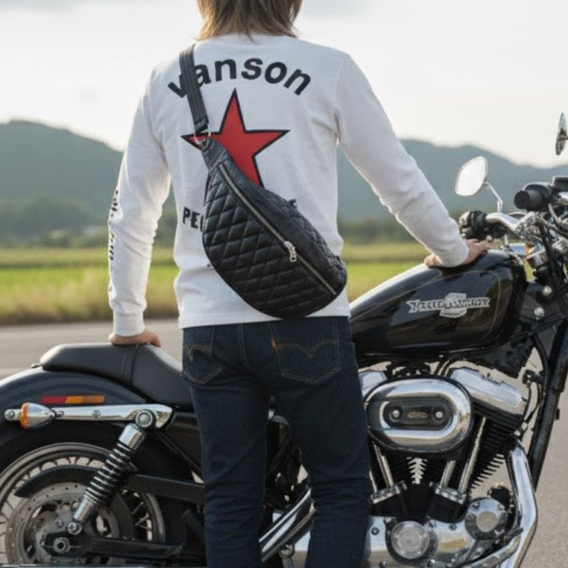 MOTOBLUEZ シープスキンファニーパック ブラック MB-BF01 ダイヤ