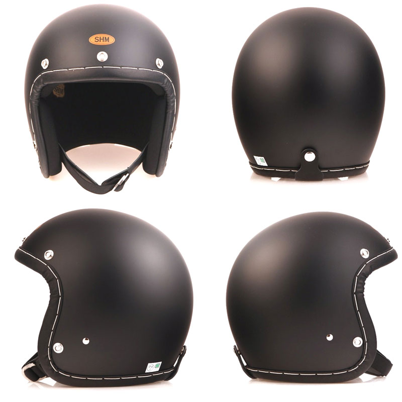 SHM ハンドステッチ　Lot106 ヘルメット ブラックレザー　シールド SHM HAND STITCH Lot-106 MAT BLACK ハンドステッチ ジェット