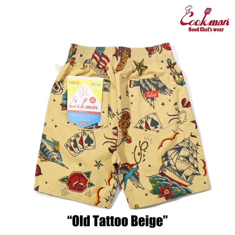 クリーニング済 希少 XL 極美品 クーティー タトゥー 総柄 ショーツ パンツ COOKMAN/クックマン Chef Pants Short シェフパンツ「Old Tattoo Beige