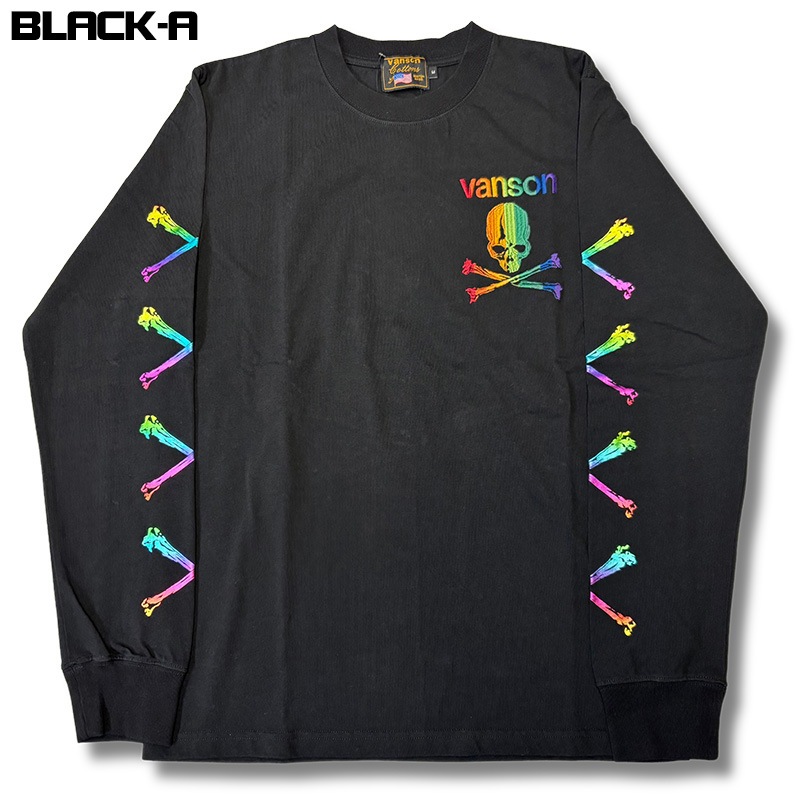 【バックロゴ】バンソン ロンT 刺繍ロゴ アームロゴ 短丈 ショート丈 M 黒 バックロゴ】バンソン ロンT 刺繍ロゴ アームロゴ 短丈 ショート