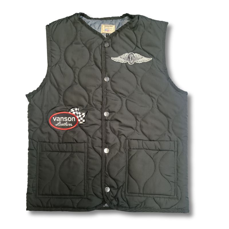 Vanson キルティング ダウンベスト L VANSON バンソン キルティングベスト QUILTING VEST ブラック｜4サイズ