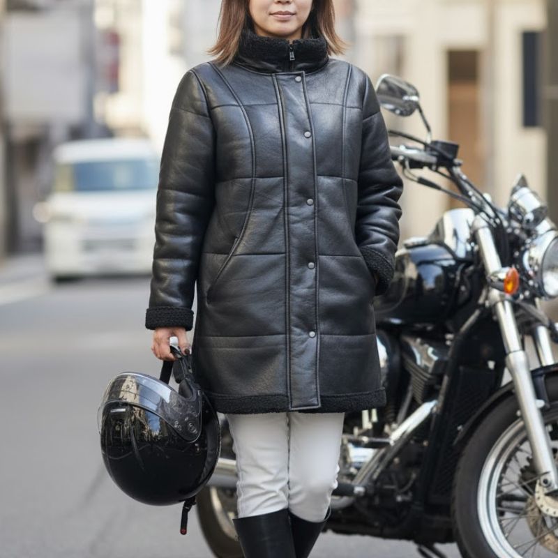 バジュラ カウルネックモッズコート ボアライナー シャギー ライダースジップ 1 Fashionista PUレザー ボアライナー レディースコート 合皮 ジャケット