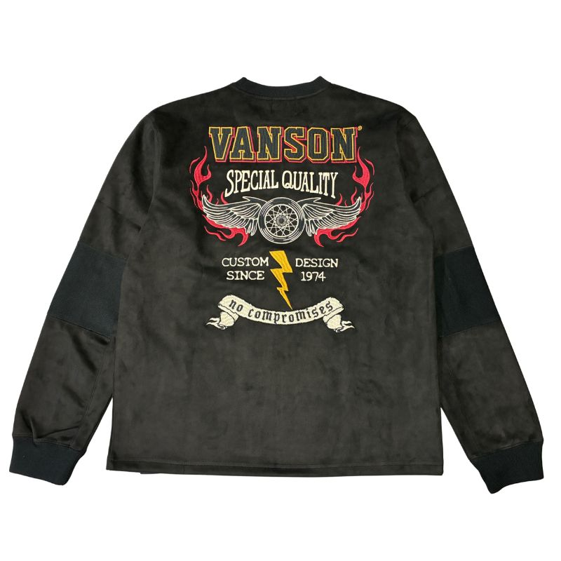 VANSON バンソン ロゴ刺繍 起毛プレーティング 長袖Tシャツ メンズ