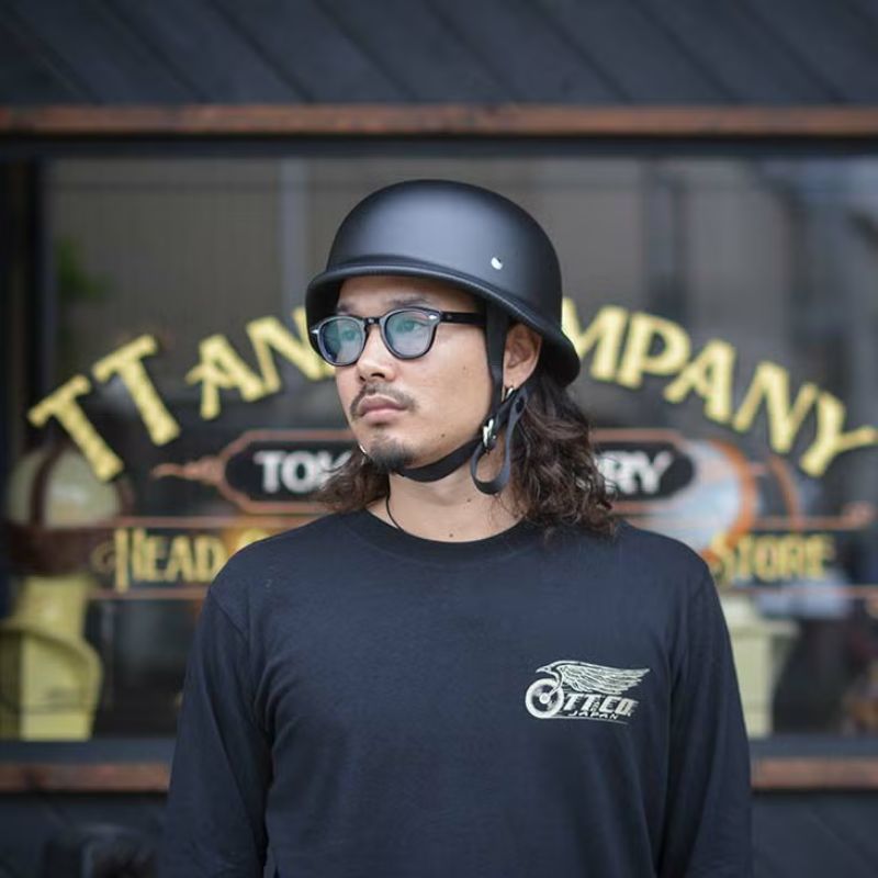TT&CO.】USA ジャーマン ハーフヘルメット 半ツヤ ブラック USA GERMAN
