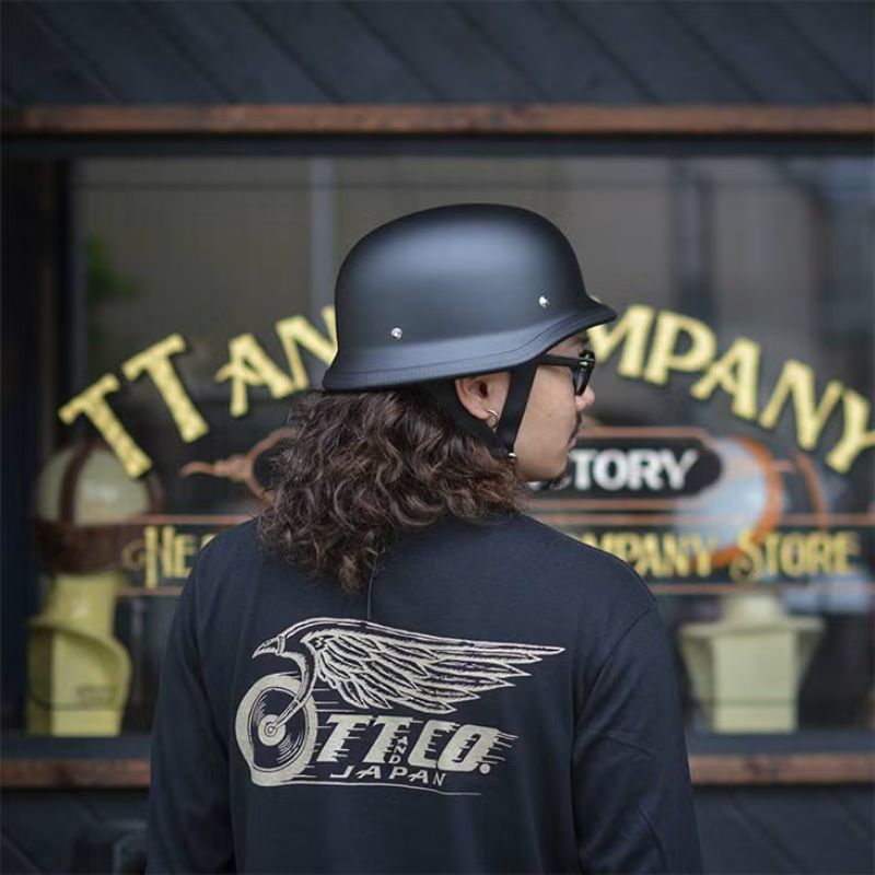 TT&CO.】USA ジャーマン ハーフヘルメット 半ツヤ ブラック USA GERMAN
