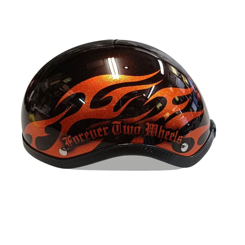 ハーフヘルメット　スキャロップフレイムペイント 在庫 バイク ヘルメット ハーフキャップ フレイムス BLACK-BLACK