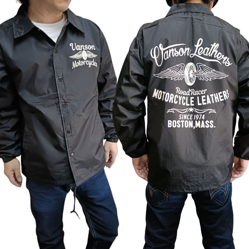VANSON モトブルーズ別注 コーチジャケット 「WHEEL & WING」｜2カラー