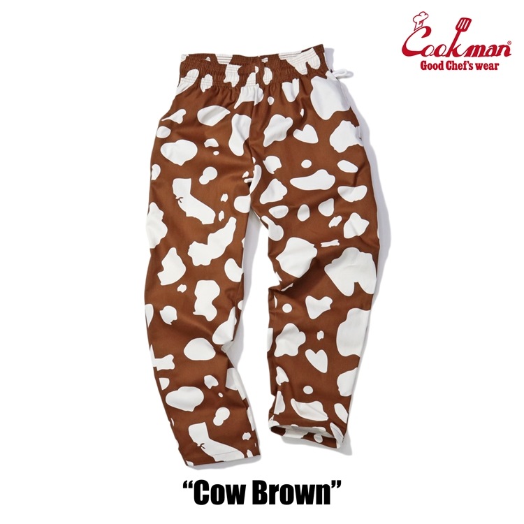 レザーパンツ カウ柄プリント COOKMAN/クックマン Long Chef Pants シェフパンツ「Cow Brown」（ユニ