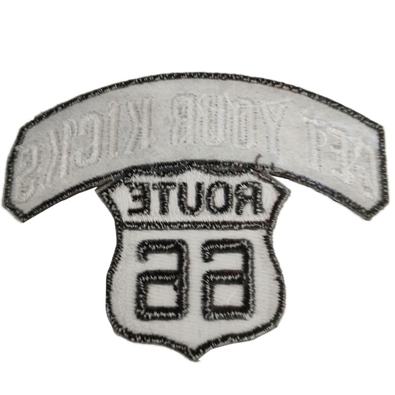 刺繍パッチ】GET YOUR KICKS ROUTE 66 ブラック／ホワイト バイカー