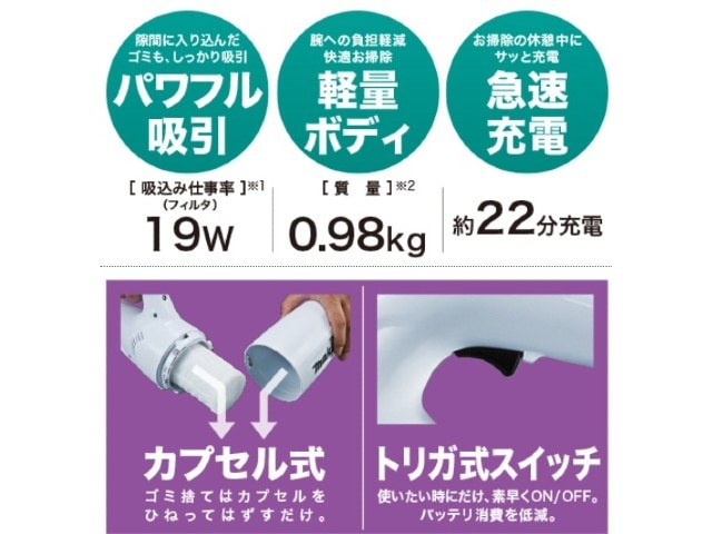 makita 充電式クリーナー カプセル式・トリガ式スイッチ CL106FDSHW