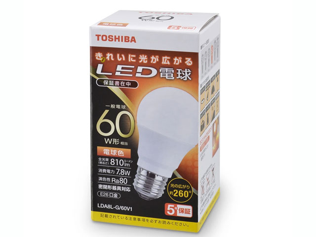 TOSHIBA 東芝 電球形LEDランプ E26 60W形相当 電球色 LDA8L-G/60V1