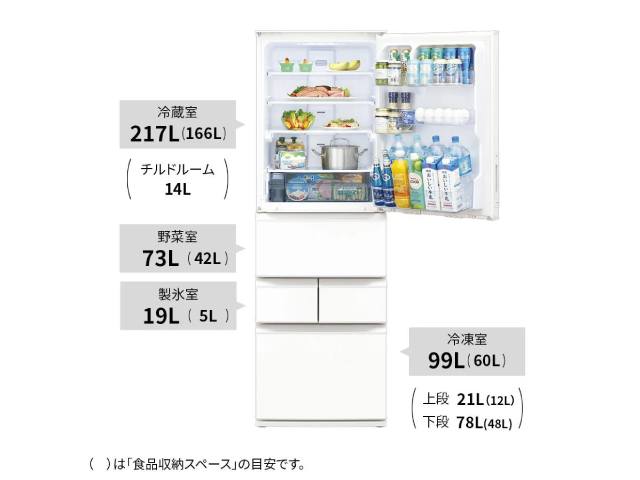 シャープ プラズマクラスター冷蔵庫 408L 5ドア SJ-XW41P(W) シルキーマットホワイト どっちもドア／幅60cm