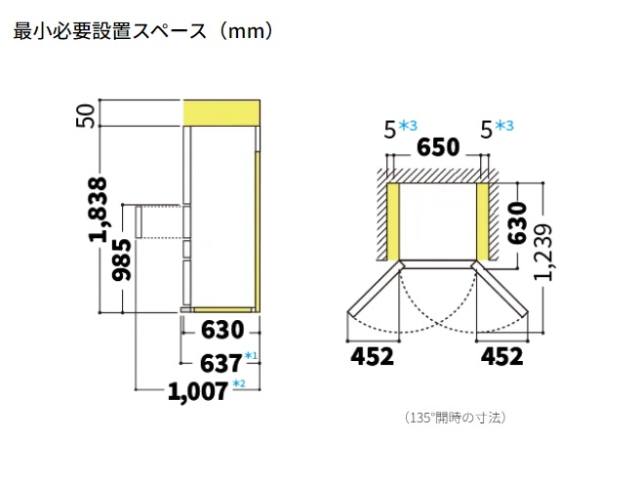 シャープ プラズマクラスター冷蔵庫 457L 5ドア SJ-MW46P(H) ダスクダークメタル どっちもドア／幅65cm