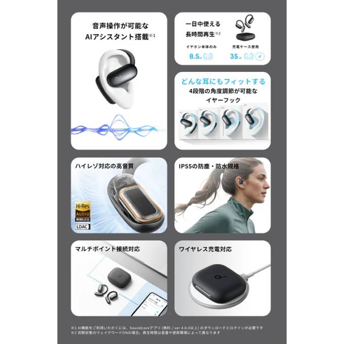 ANKER オープンイヤー型ワイヤレスイヤホン Soundcore AeroFit 2 AI