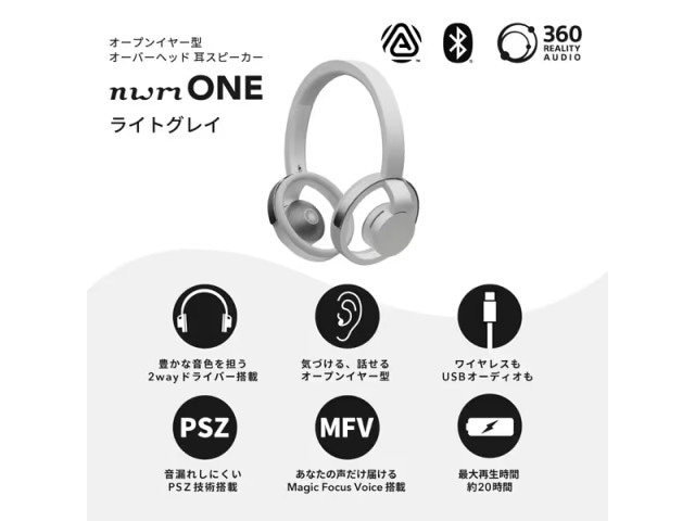 NTTソノリティ nwm ヌーム ONE オープンイヤー型 オーバーヘッド 耳スピーカー ライトグレイ MBH001(WA)