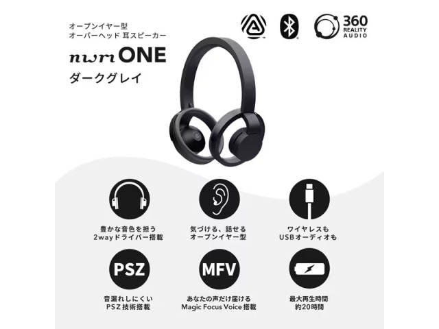 NTTソノリティ nwm ヌーム ONE オープンイヤー型 オーバーヘッド 耳スピーカー ダークグレイ MBH001(KA)