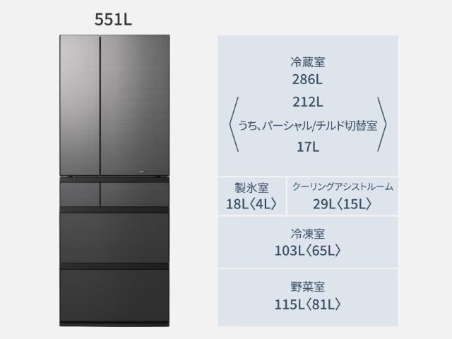 【お取り寄せ品】パナソニック 冷凍冷蔵庫 フレンチドア6ドア 551L 冷凍室が真ん中 プレミアムモデル 幅68.5cm ストーンブラック（石目調） NR-F55WX3(K)