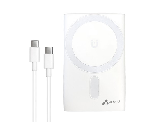 AIR-J エアージェイ リン酸鉄モバイルバッテリー マグネットワイヤレス充電対応 折りたたみスタンド付き 5000mAh ホワイト MB-LS5000MGSZ(WH)