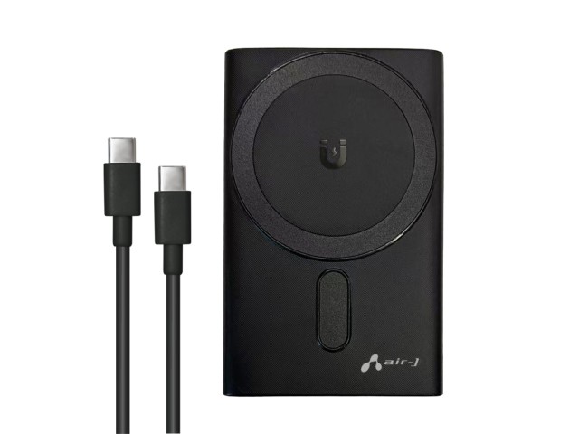 AIR-J エアージェイ リン酸鉄モバイルバッテリー マグネットワイヤレス充電対応 折りたたみスタンド付き 5000mAh ブラック MB-LS5000MGSZ(BK)