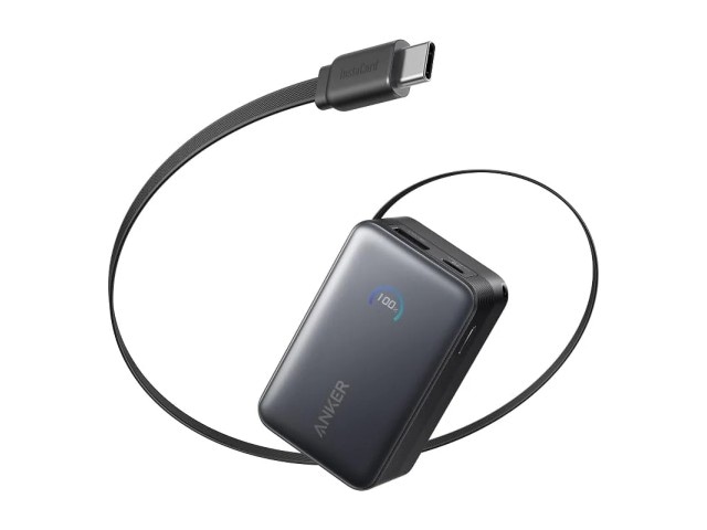 ANKER モバイルバッテリー Anker Nano Power Bank (10000mAh, 45W, 巻取り式 USB-Cケーブル) ブラック A1638N11