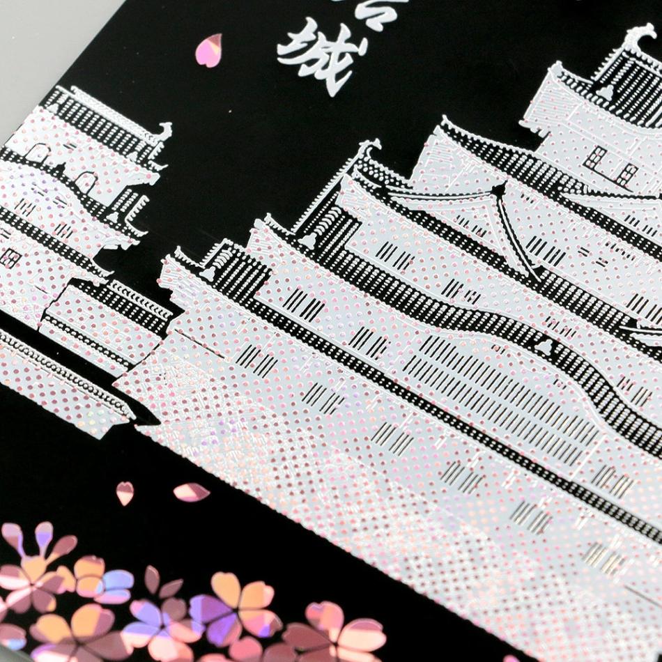 ROKKAKU 箔押しポストカード 姫路城 「宵桜」R0012602