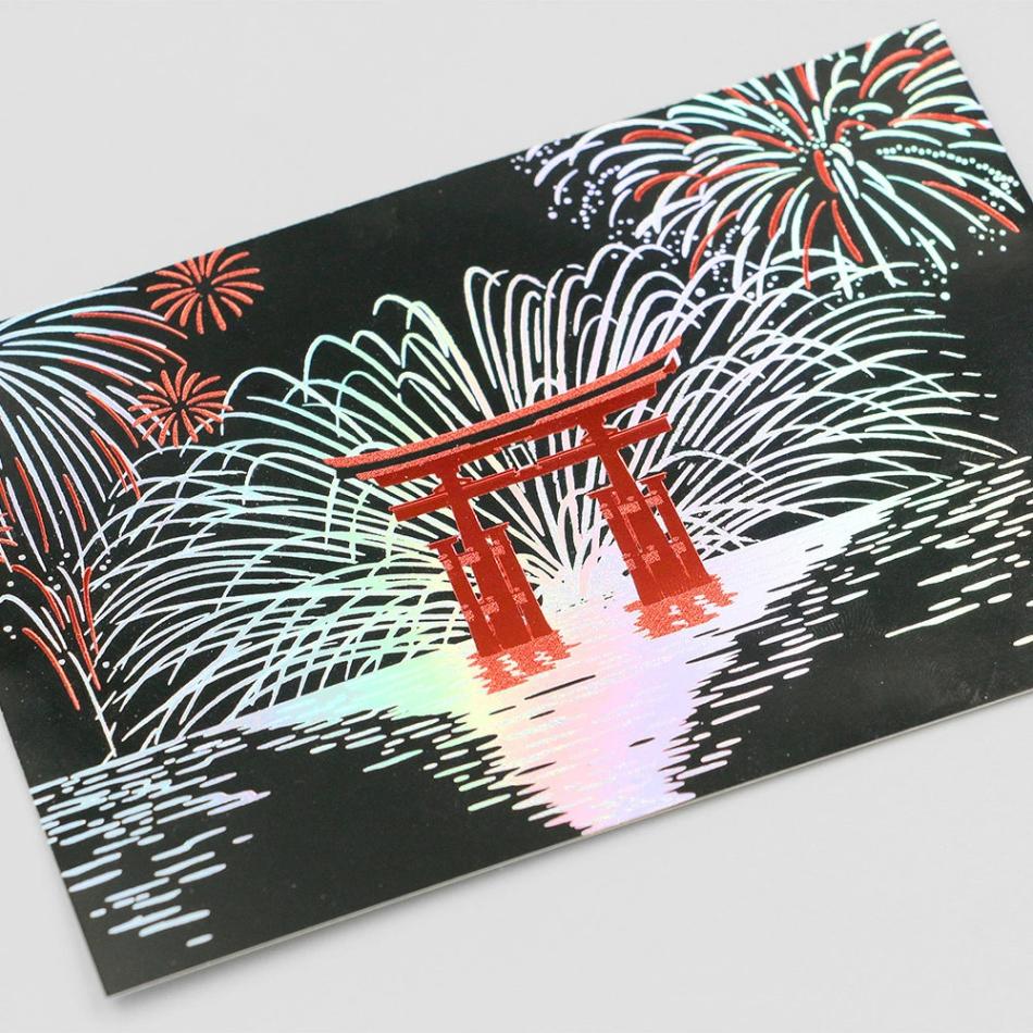 ROKKAKU 箔押しポストカード 宮島「花火」R0332602