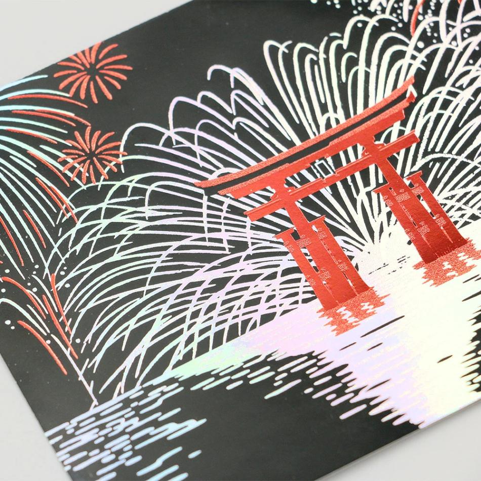ROKKAKU 箔押しポストカード 宮島「花火」R0332602