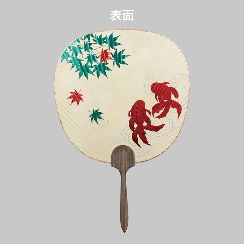 ROKKAKU 箔押し都うちわ 青楓と金魚 R0112602