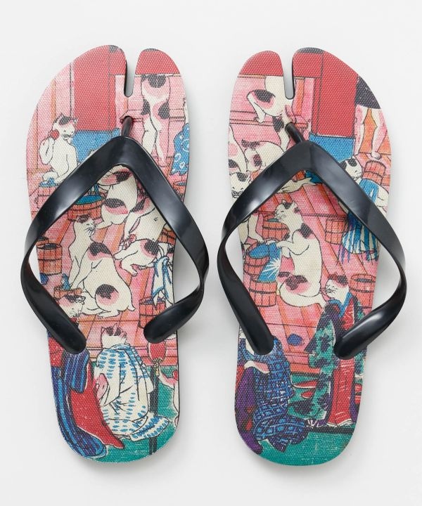 倭物やカヤ 浮世絵柄足袋サンダル(26-28cm) PK NEKONOYU 7LIP6202