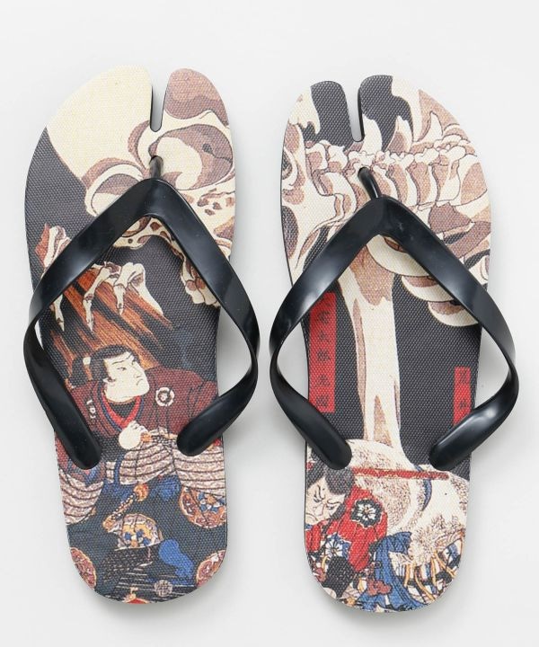 倭物やカヤ 浮世絵柄足袋サンダル(26-28cm) BK DOKURO 7LIP6202