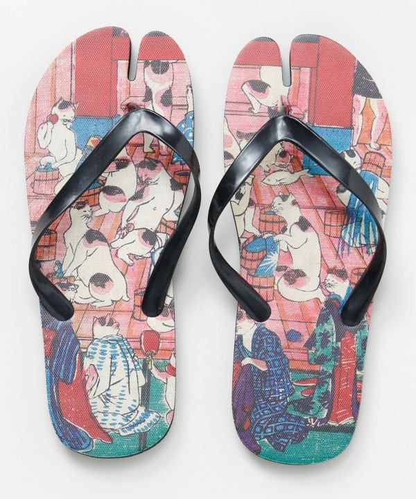 倭物やカヤ 浮世絵柄足袋サンダル(24-25cm) PK NEKONOYU 7LIP6201