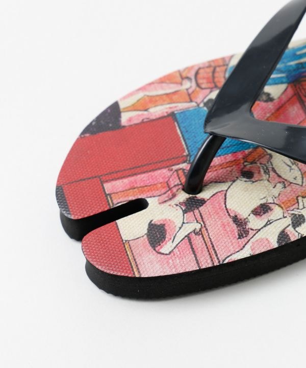 倭物やカヤ 浮世絵柄足袋サンダル(24-25cm) PK NEKONOYU 7LIP6201