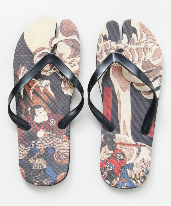 倭物やカヤ 浮世絵柄足袋サンダル(24-25cm) BK DOKURO 7LIP6201