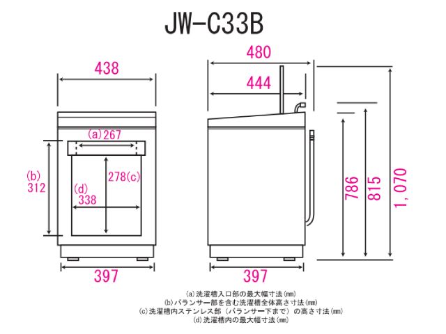 Haier ハイアール 全自動洗濯機 洗濯 3.3kg ステンレス槽 JW-C33B(W